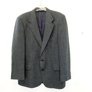 WOOLRICH Plaid Suit 42 Large‎ Mens Wool Black Tweed Blazer Coat Notched Collar